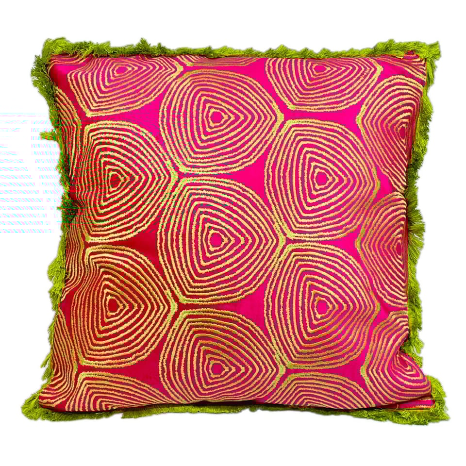 Sierkussen Spiraal Fuchsia Groen Franjes Katoen 50x50cm