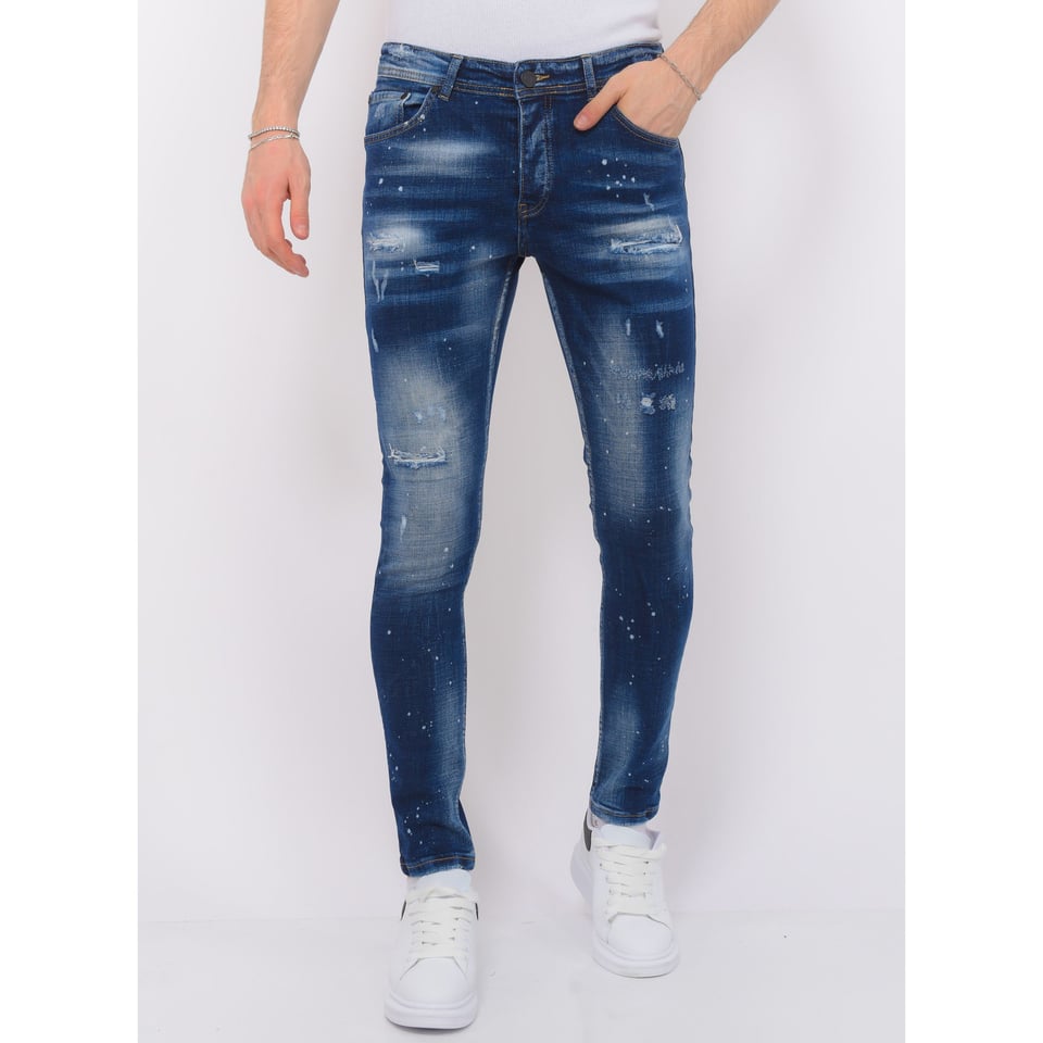 Designer Jeans With Paint Splatter Heren - Slim Fit -1072- Blauw