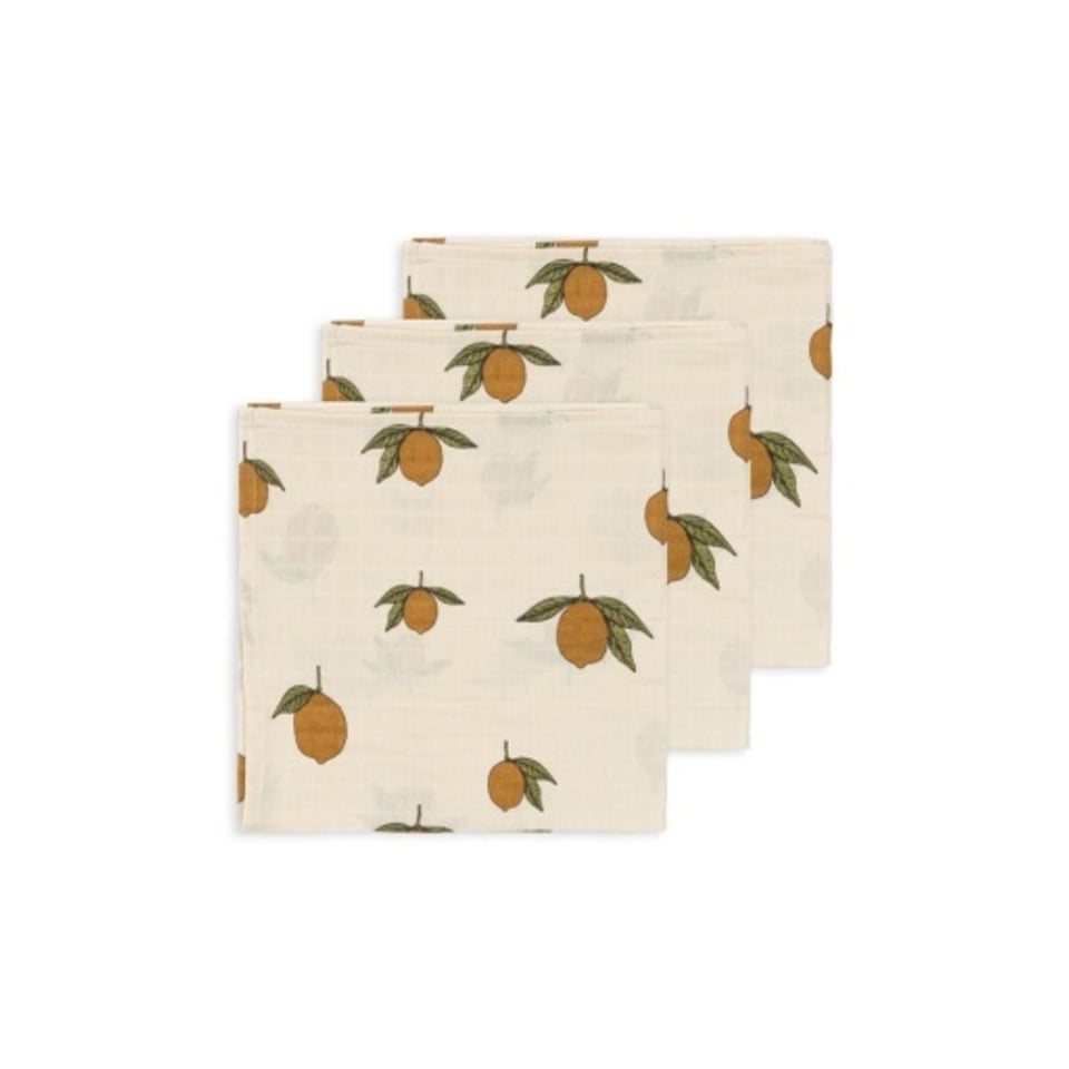 Konges Sløjd 3 Pack Muslin Cloth Gots Mon Grand Citron