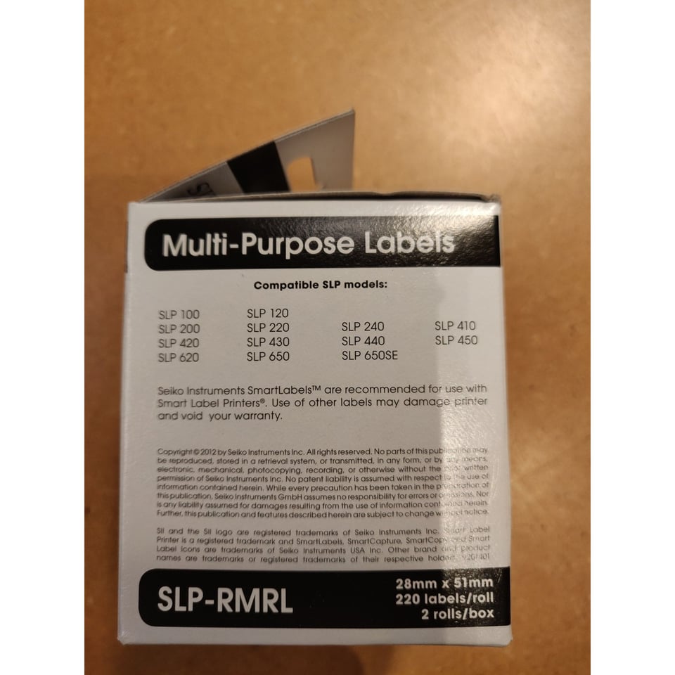Seiko Instruments USA Inc. SLP-RMRL Seiko Verwijderbare Multifunctionele Labels Wit 28mm X 51 Mm 2 Rolls in Box