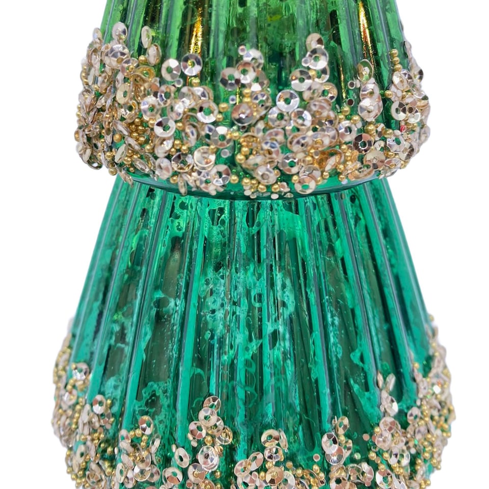 Kerstboompje Met LED-Lampjes Groen Glas 9x28cm Roterend