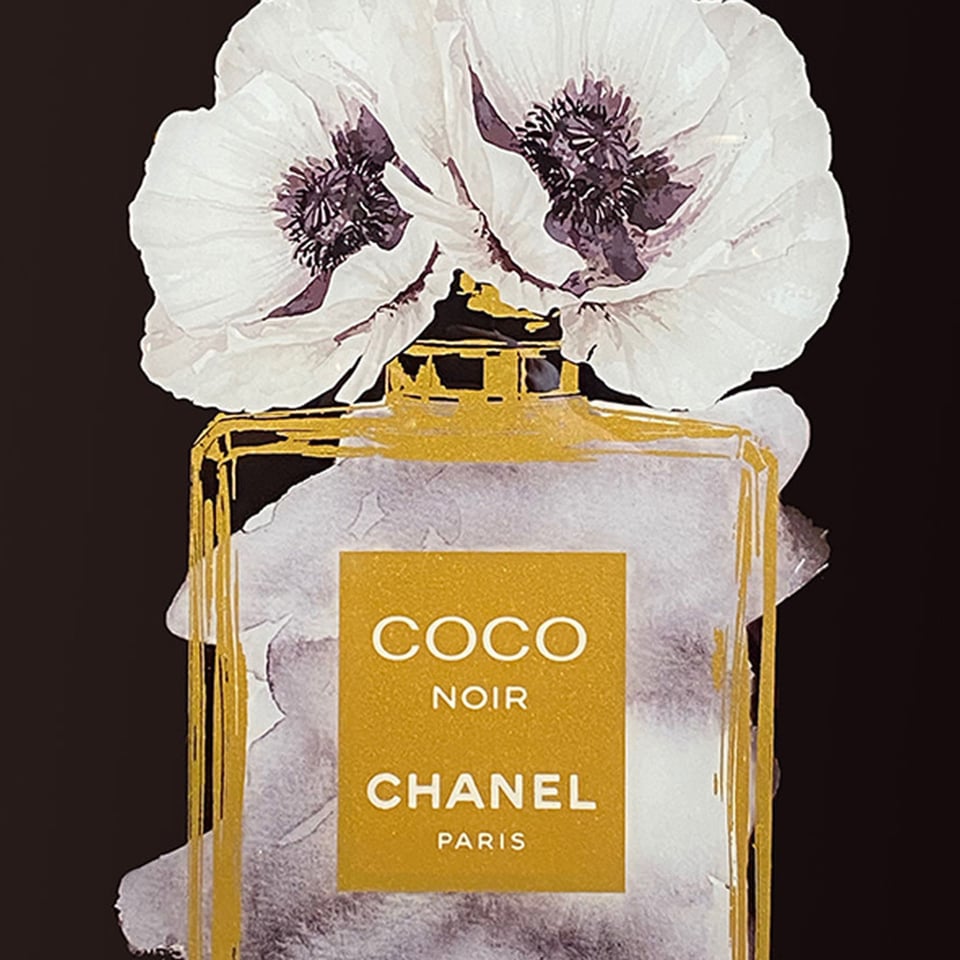 Glasschilderij Coco Chanel Parfum 60x80cm