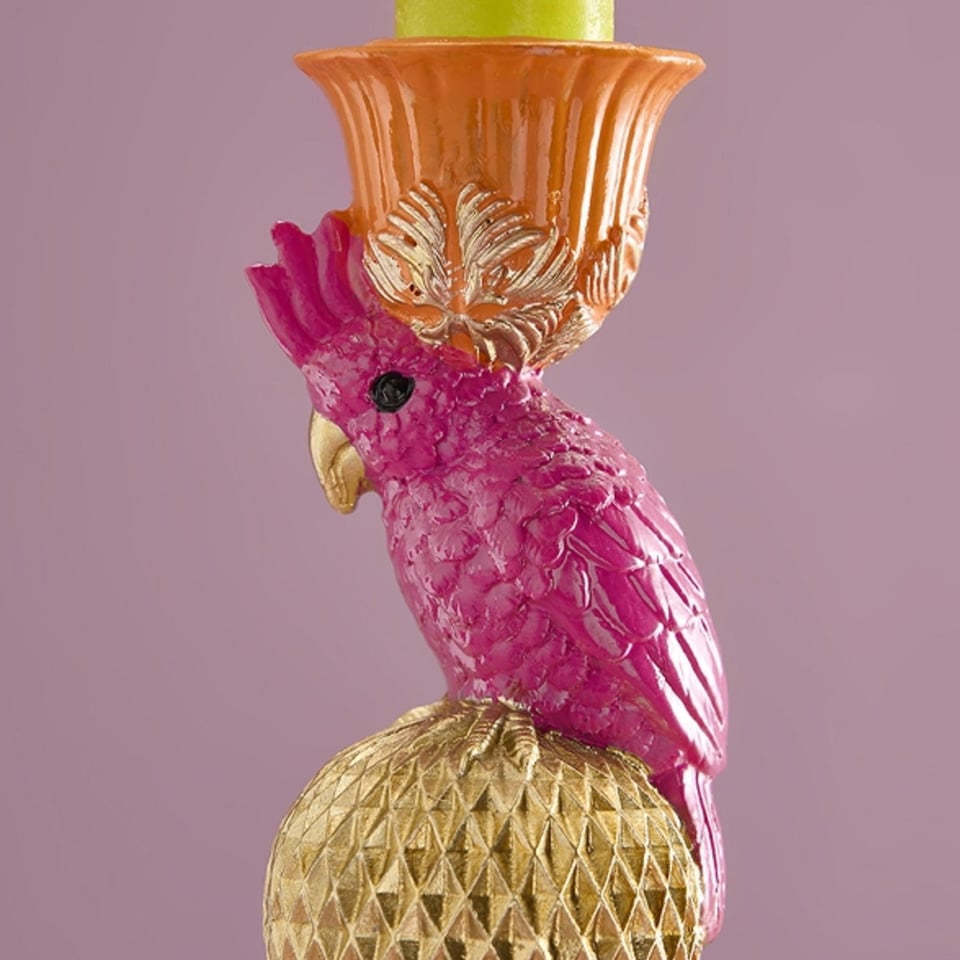 Kandelaar Papegaai Op Olifant Oranje 10x26cm