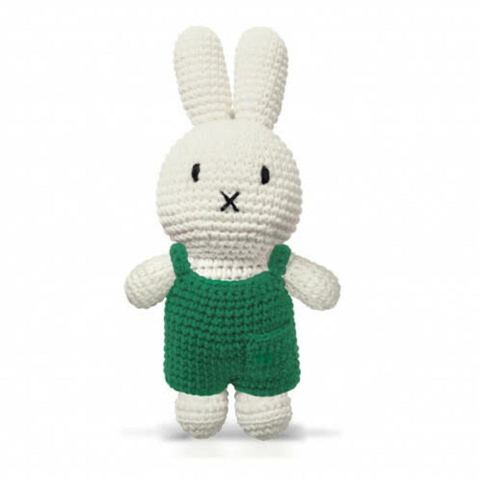 Gehaakte Knuffel Miffy/Nijntje Green Overall 25 Cm 100 % Cotton 0+