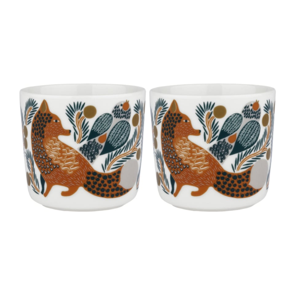 Marimekko Oiva Ketunmarja Setje Van 2 Mokjes Zonder Oor 2 Dl, Met Vosjes