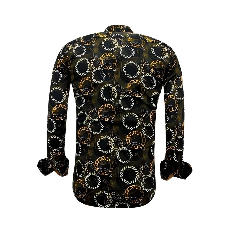 Luxe Satijn Overhemd Heren Print - 3078NW - Zwart / Bruin