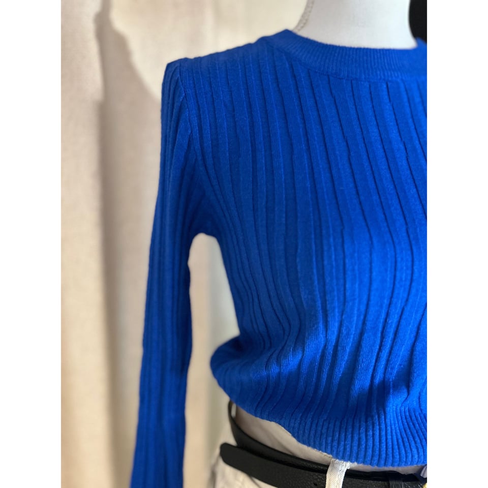 Best basic Ribbed roundneck top / Blue - Onesize