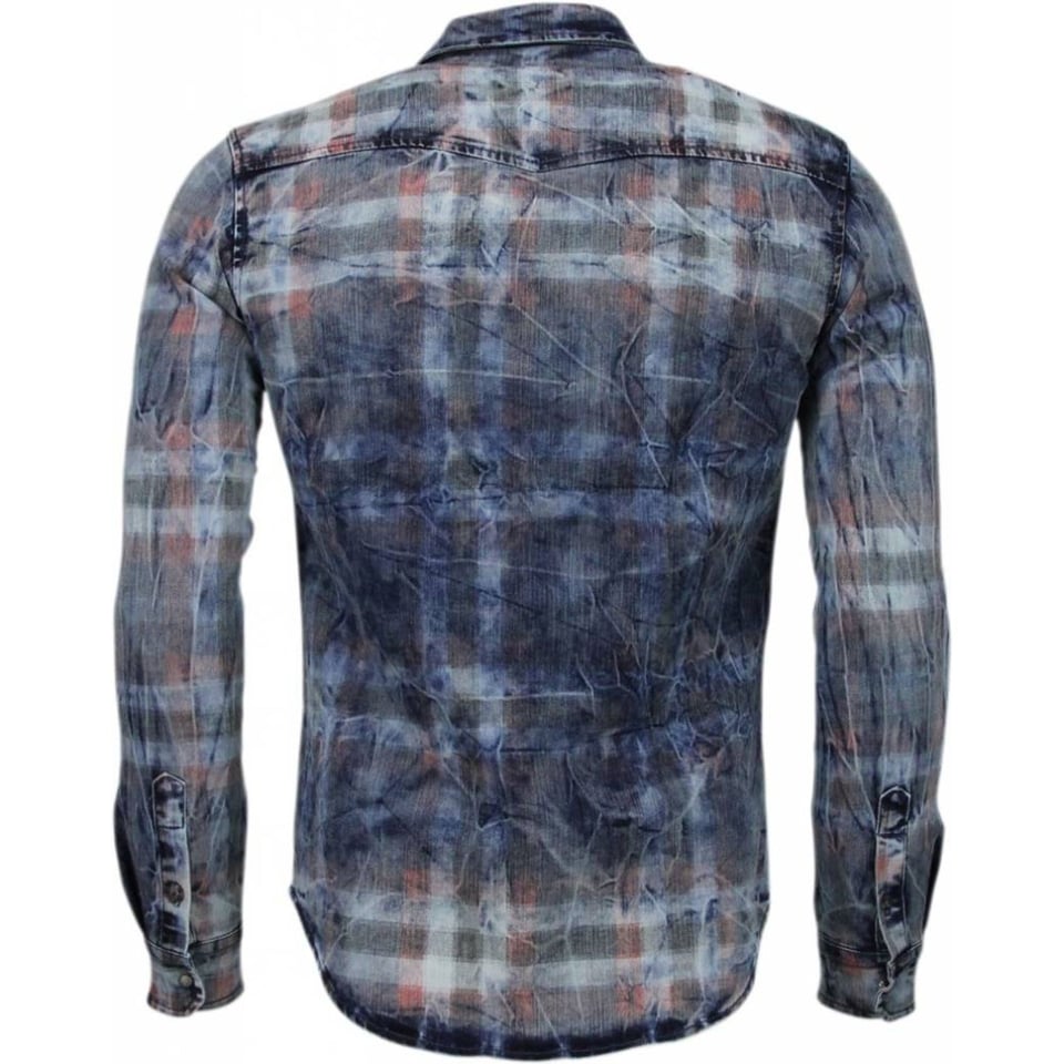 Denim Overhemd - Slim Fit Lange Mouwen Heren - Kleur Print - Blauw