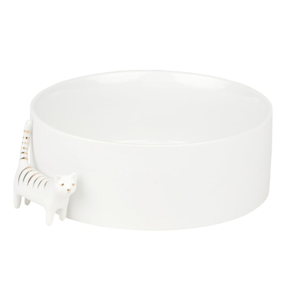 Räder Schaaltje Met Poes en Poezenpootjes Wit Porselein Met Goud, Ø 14,3 Cm