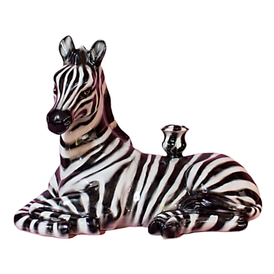 Kandelaar Zebra L Zwart Wit Keramiek B30cm