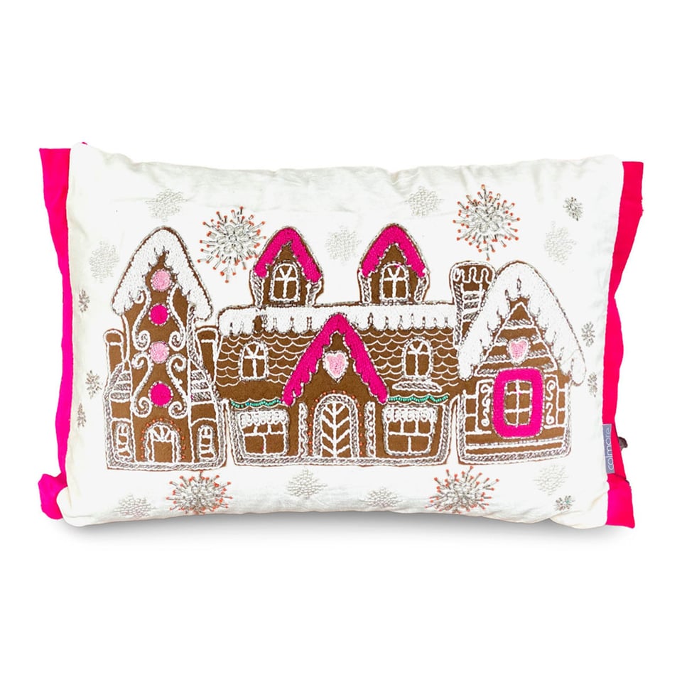 Sierkussen Gingerbread Wit Bruin Fuchsia Velours 50x35cm