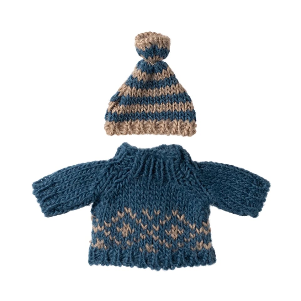 Maileg Knitted Sweater and Hat, Dad Mouse