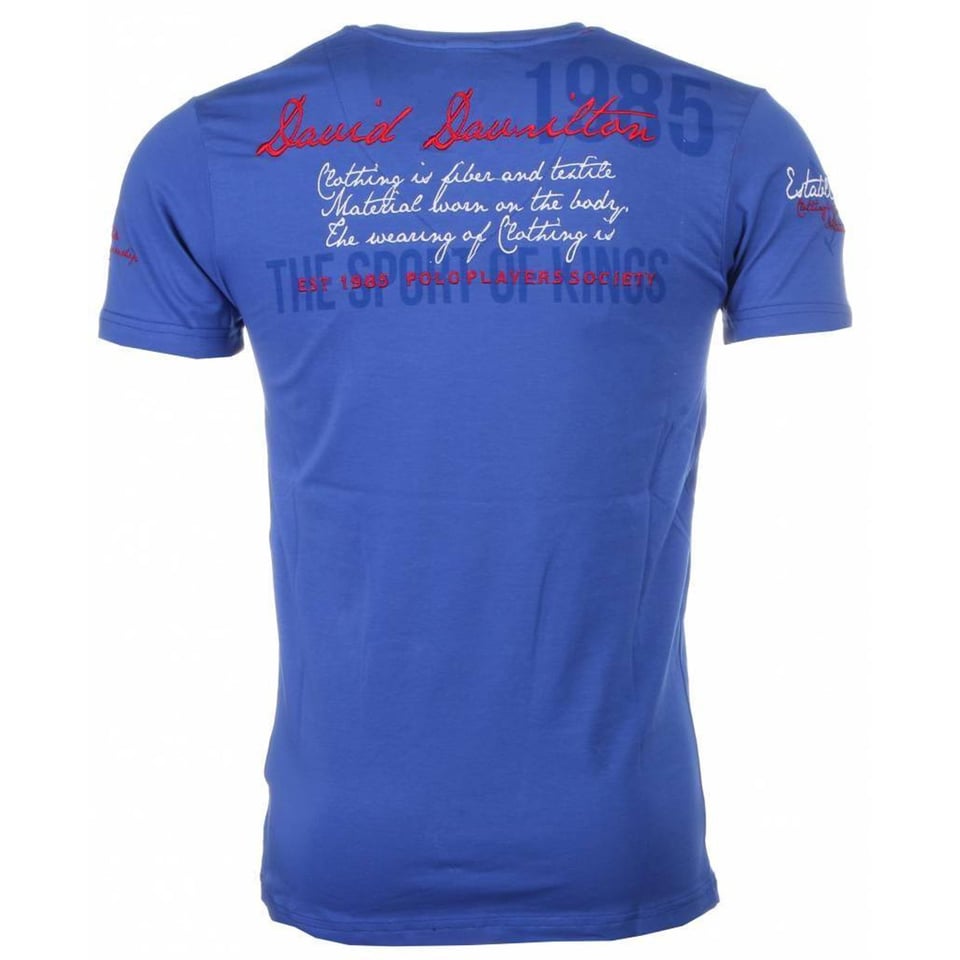 Italiaanse T-Shirt - Korte Mouwen Heren - Borduur Polo Club - Blauw