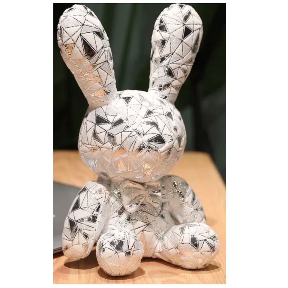 Sinterklaas cadeau Knuffelkonijn wit met zilver. Decoratieve Knuffel konijn. Knuffel Sinterklaascadeau voor dame, cadeau voor meisje. Sinterklaas cade
