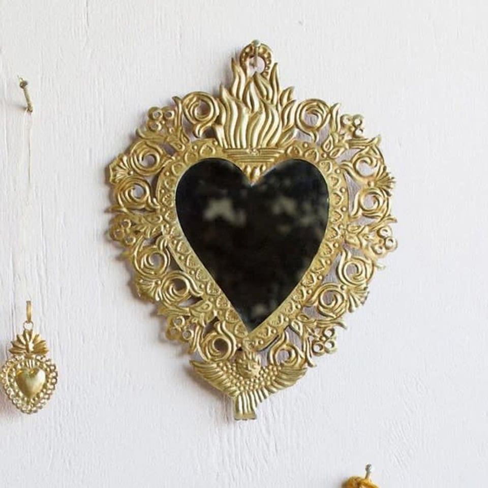 Spiegeltje Mini Hart Heilig Antiek Goud 13x18cm