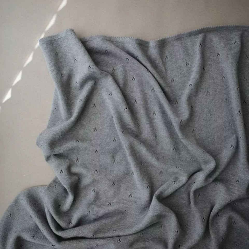 Mushie Knitted Pointelle Baby Blanket Gray Melange