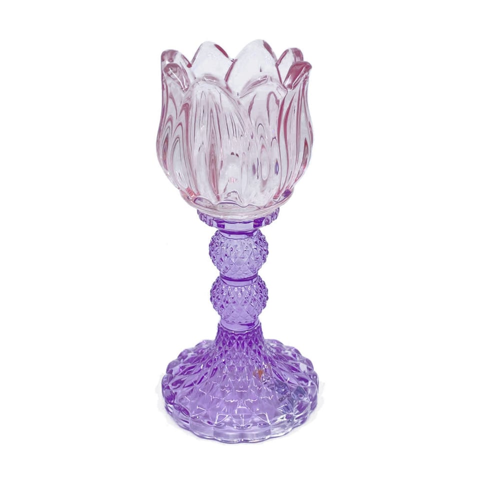 Waxinehouder Tulp Bicolore Pink Glas 8x18cm in 6 Kleuren