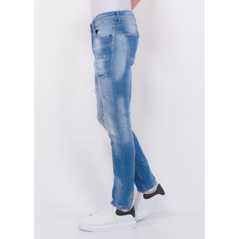 Blue Ripped SkaterJeans Heren - Slim Fit -1078- Blauw