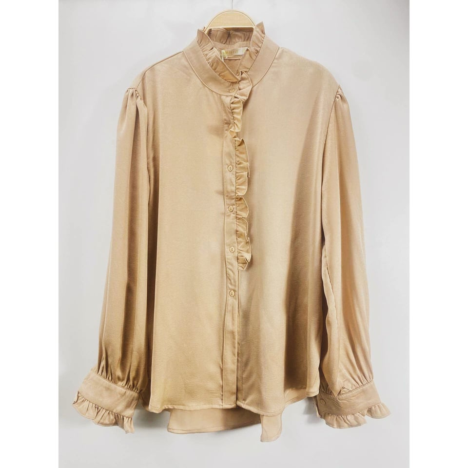 Champagne Chique Satin Ruffle blouse