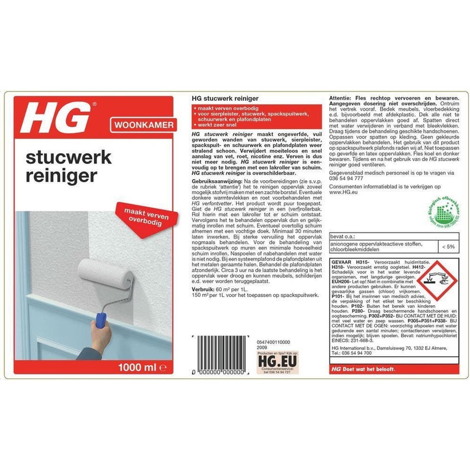 HG Stucwerk Reiniger - 1L - Verven Is Niet Meer Nodig