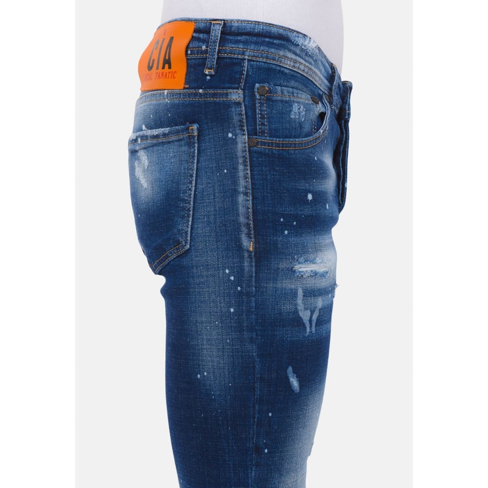 Designer Jeans With Paint Splatter Heren - Slim Fit -1072- Blauw