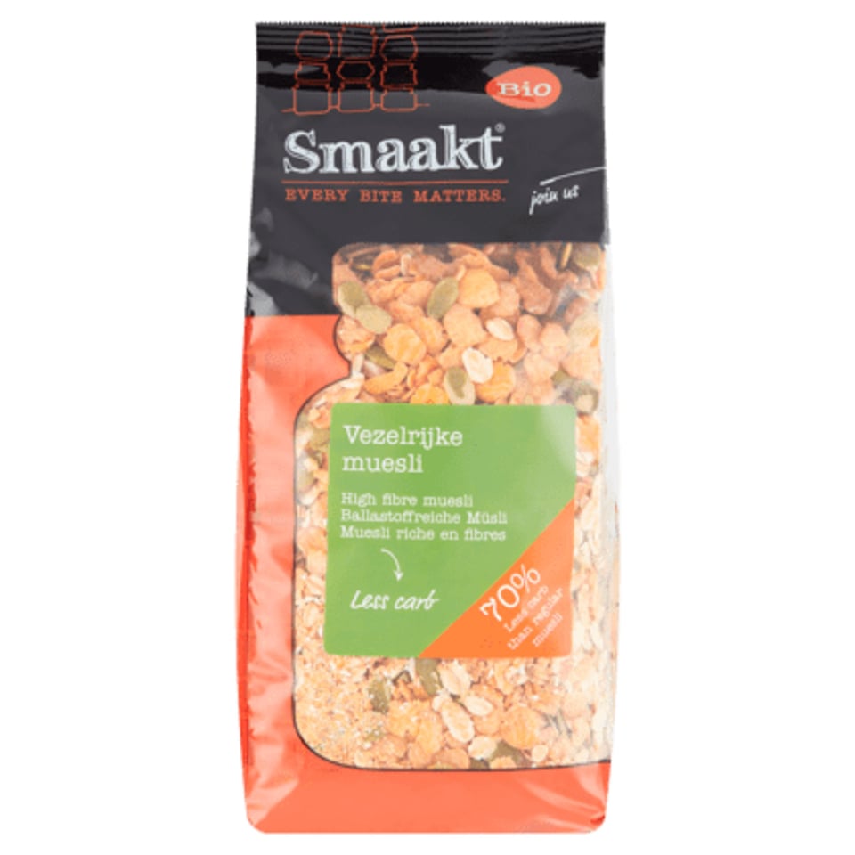 Smaakt Muesli Less Carb Biologisch