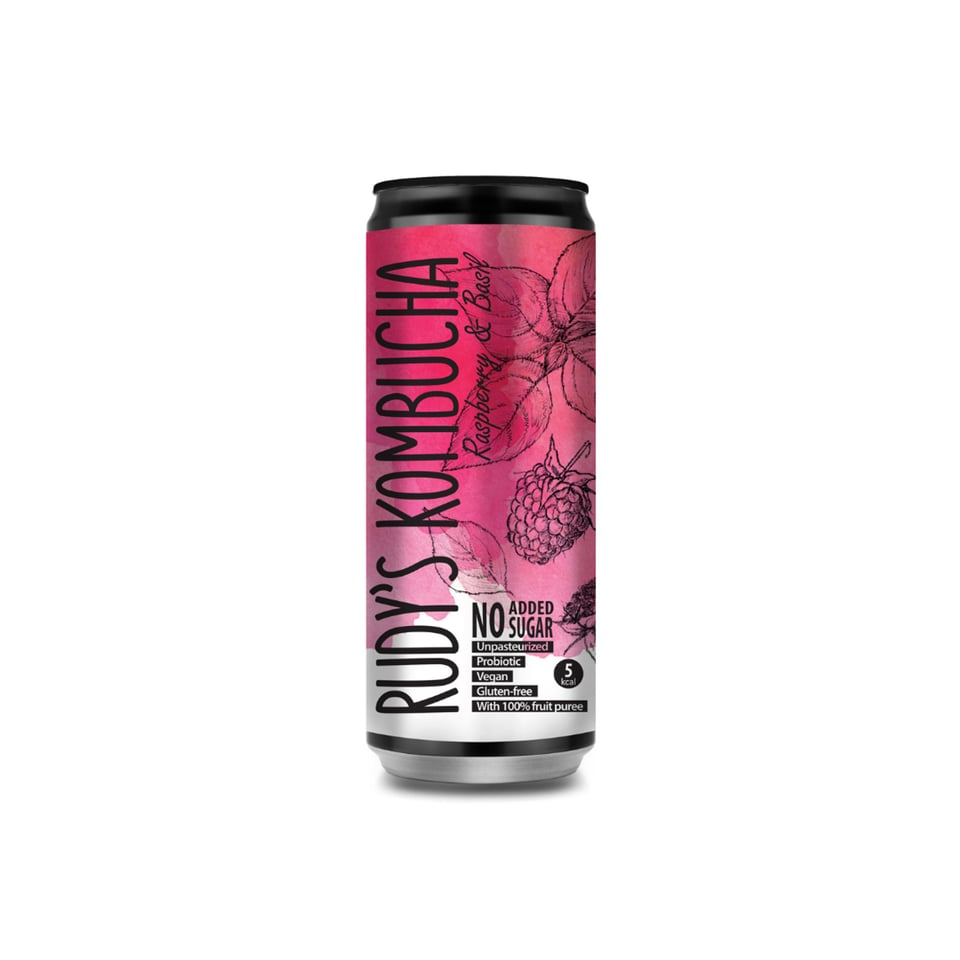 Rudy's Kombucha Raspberry & Basil Kombucha 330ml