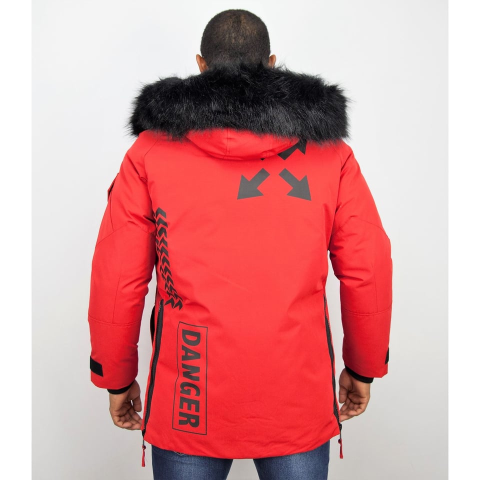 Parka Jas Heren Met Bontkraag Rood