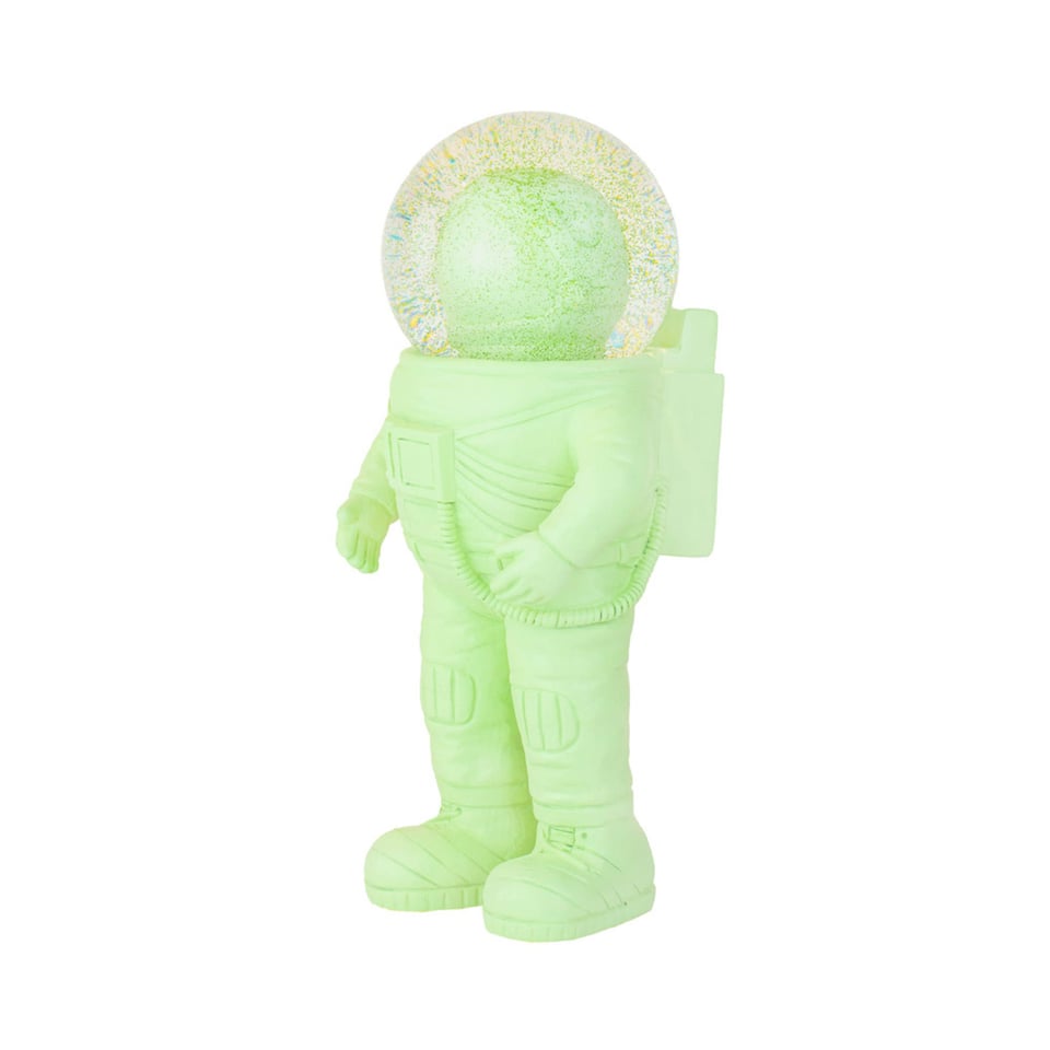 Beeldje Astronaut Met Sneeuwbol Groen 9x18cm