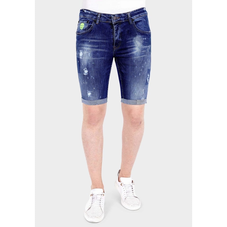 Exclusieve Korte Heren Broek Met Verfspatten - 1017 - Blauw