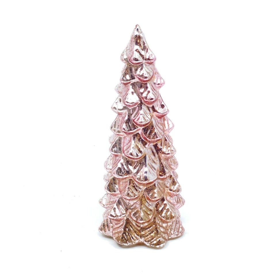 Kerstboompjes + LED Lampjes Glas Pink 9x20cm 3 Kleuren 3 Vormen