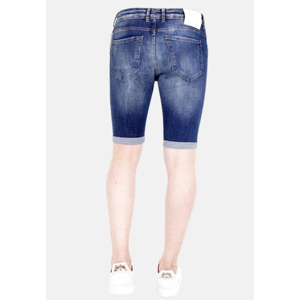 Exclusieve Korte Heren Broek Met Verfspatten - 1017 - Blauw