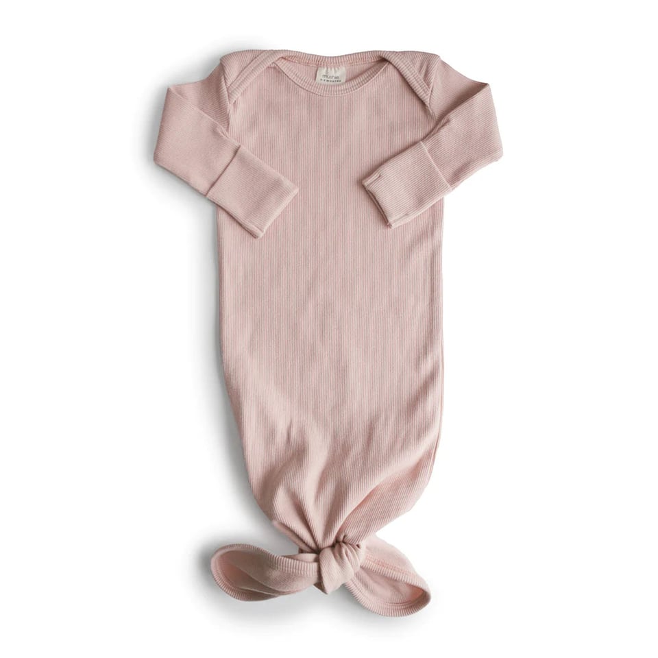 Mushie ribbed Knotted Baby Gown 0/3 mnd