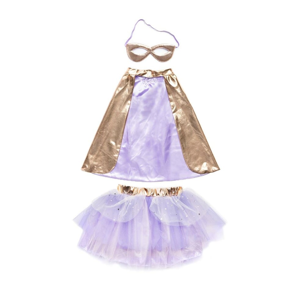 Super Duper Tutu, Cape & Mask - Metallic Rose Gold/lilac (4-6 Jr)