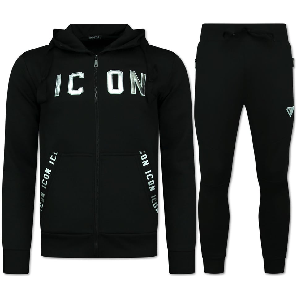 Trainingspakken Heren ICON - Joggingpak ICON - ICON Huispak Heren - 11575 - Zwart/ Zilver