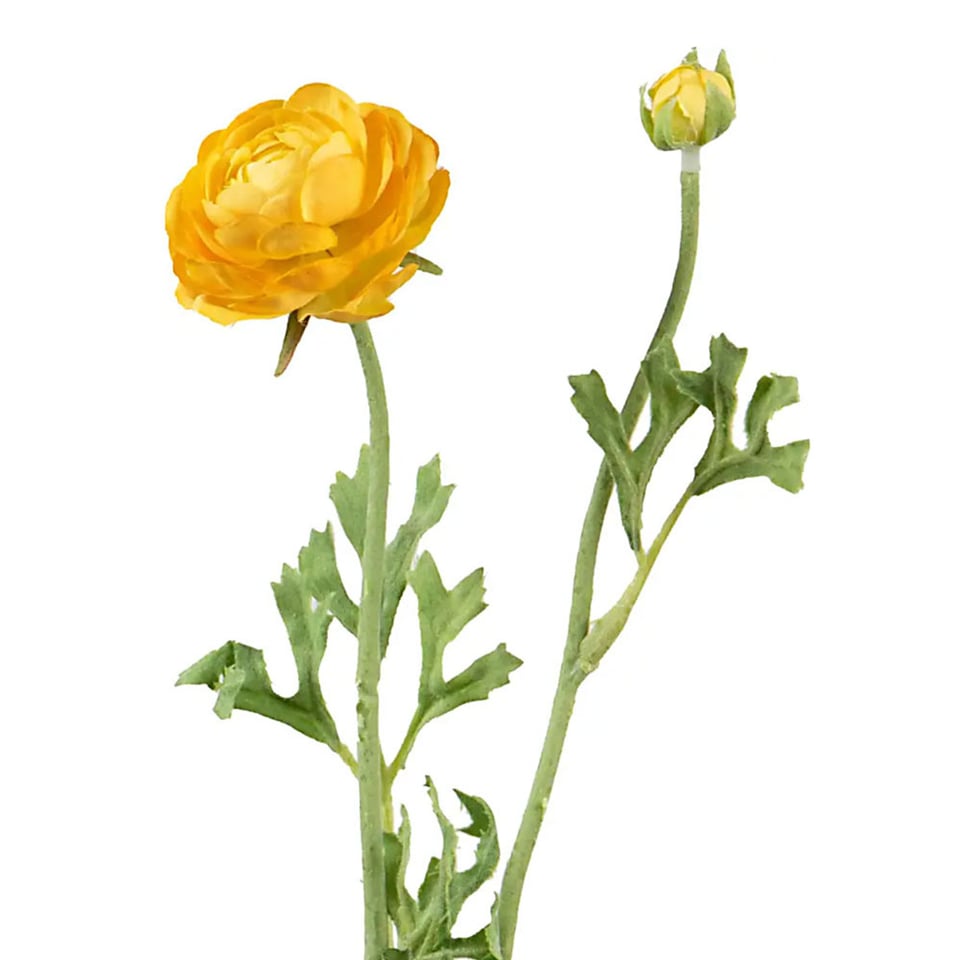 Kunstbloem Ranonkel Geel 2 Bloemen Op Steel 47cm
