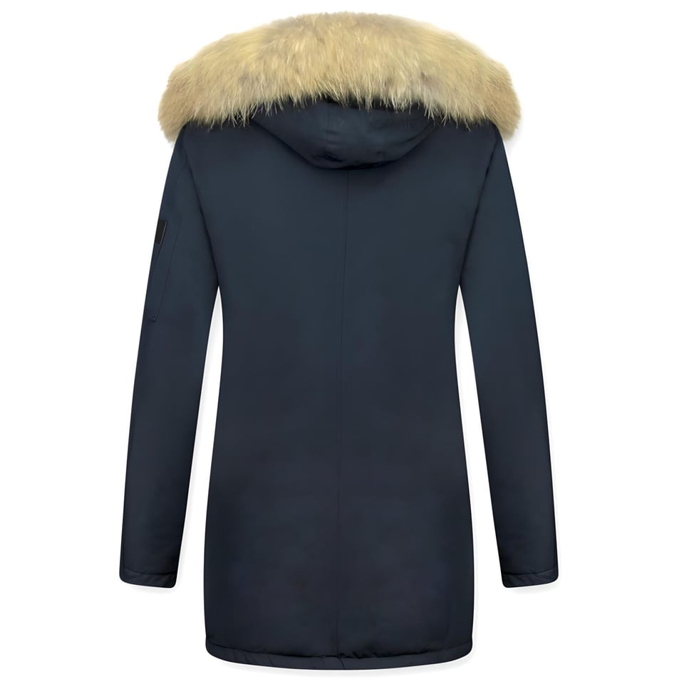 Lange Parka Jas Dames Met Bontkraag Blauw