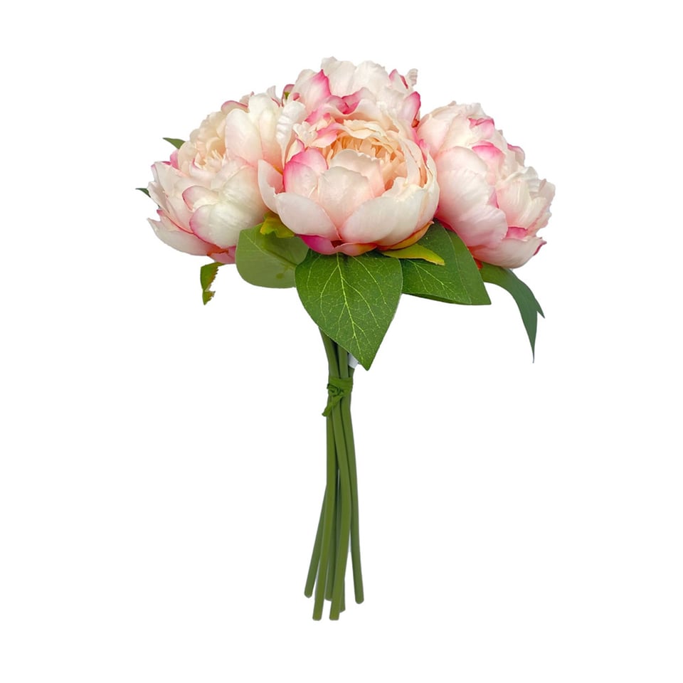 Kunstbloemen Boeket 6 Pioenrozen Roze-Wit 29cm