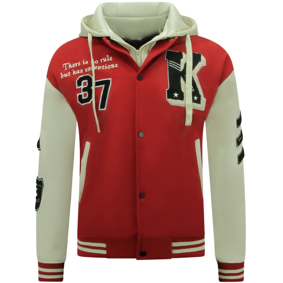 Oversized College Jack Heren Met Capuchon - 8630 - Rood