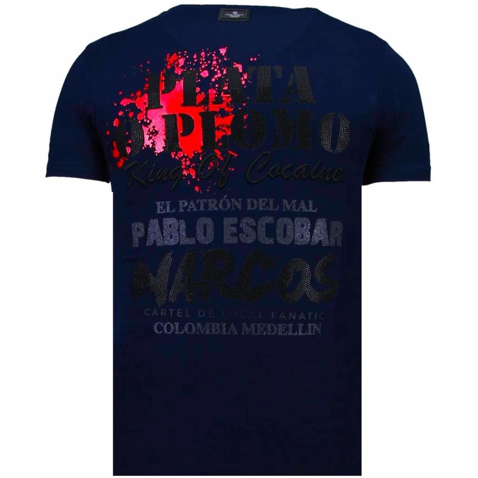 Pablo Escobar Narcos - Rhinestone T-Shirt - Zwart/Navy