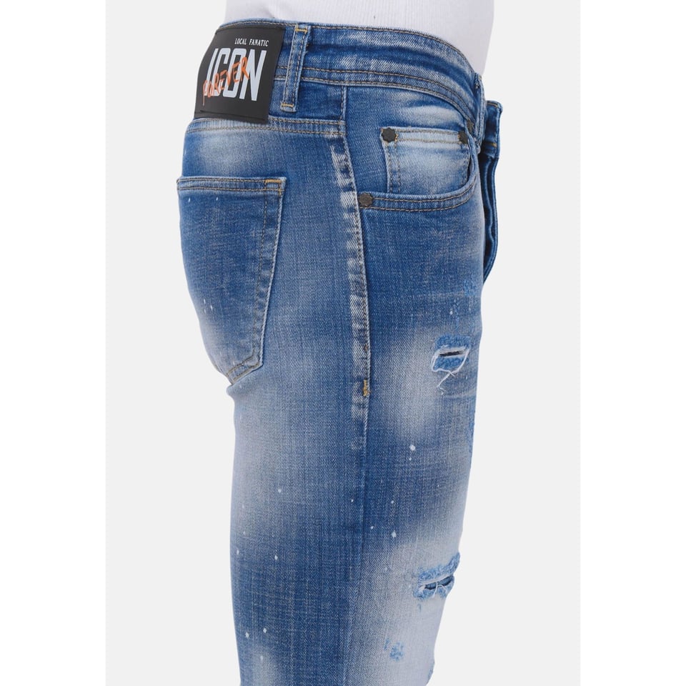 Ripped Stonewashed Jeans Heren - Slim Fit -1073- Blauw