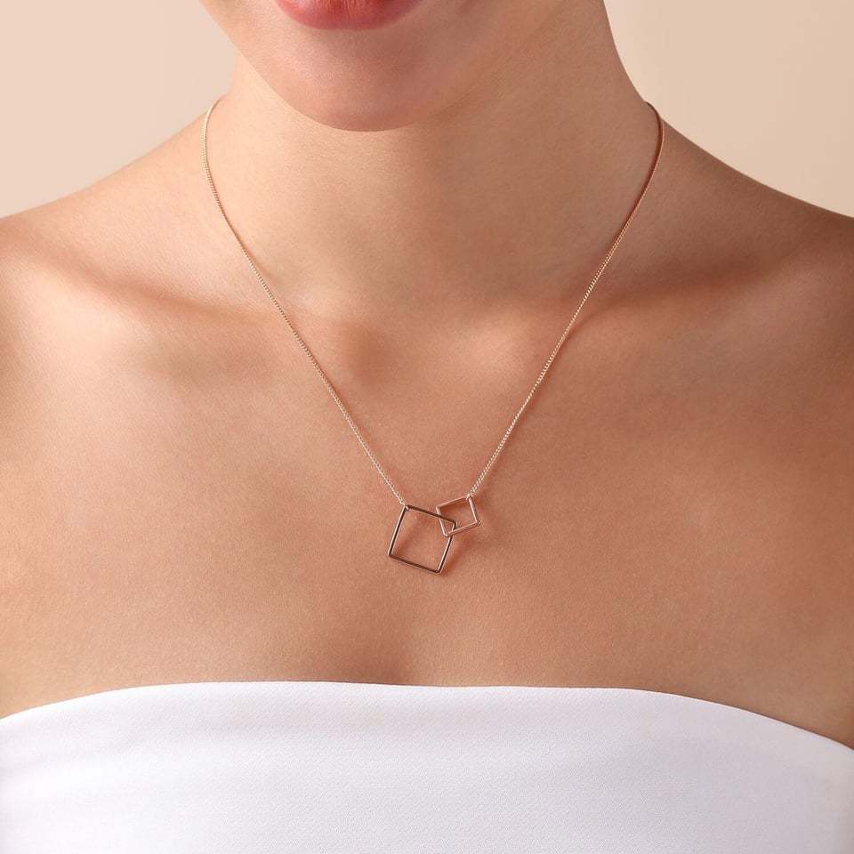 Rose Gold Plated Necklace with Double Square