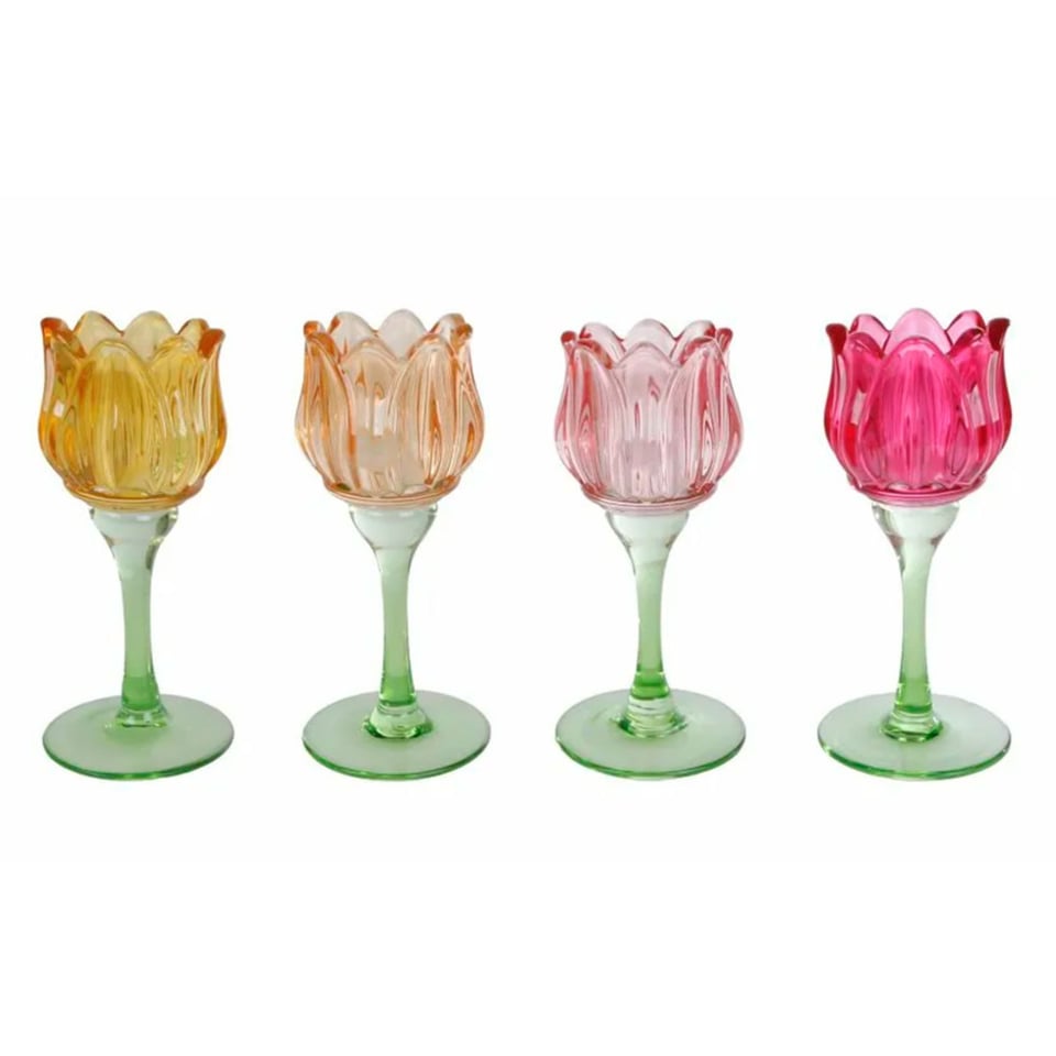 Waxinehouder Tulp Glas 7x17cm 4 Kleuren