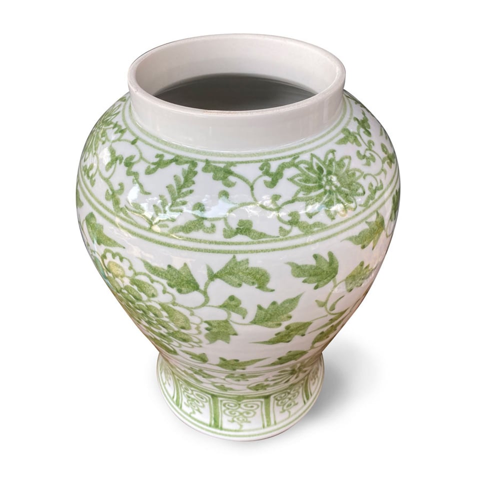 Pot Met Deksel Chinese Bloemen Groen M 27x47cm