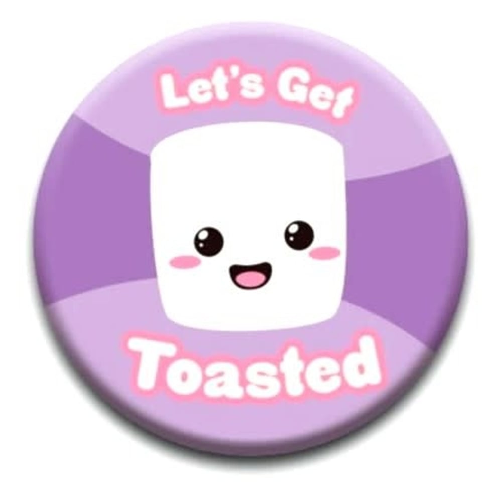 Kawaii Foods Pinback Button - Marshmallow Let's Get Toasted