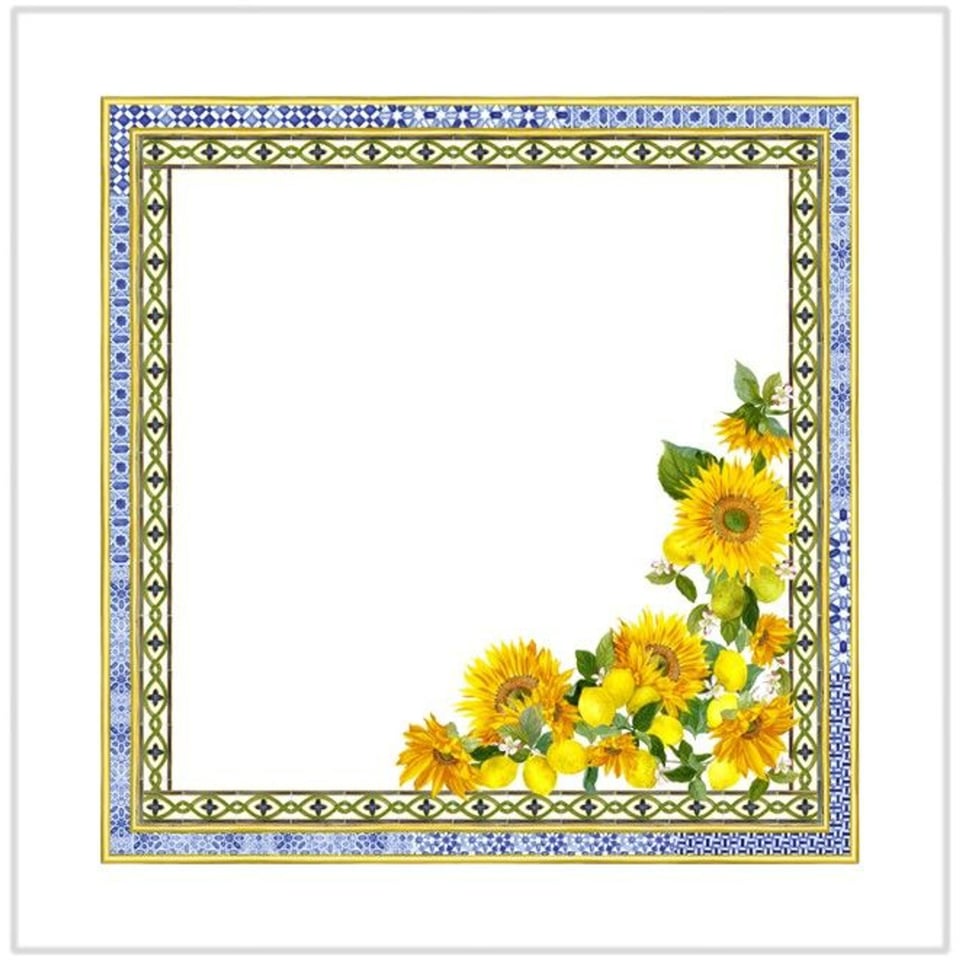 Linnen Set Van 4 Verschillende Servetten Amalfi Met Citroenen, Sinaasappels en Zonnebloemen