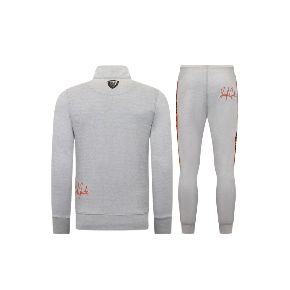 Heren Joggingspak - Half Zipper, Double Ribbon - Grijs / Oranje