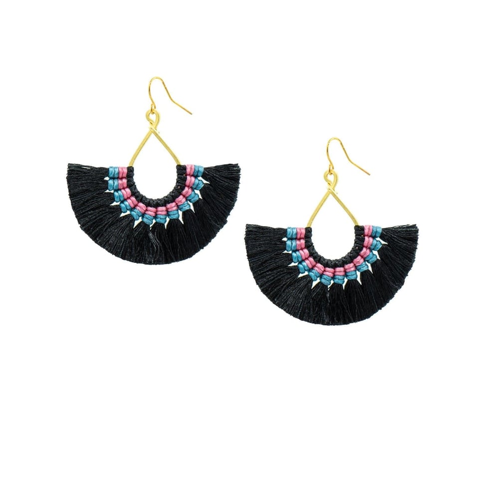Black Pink Fan Earrings