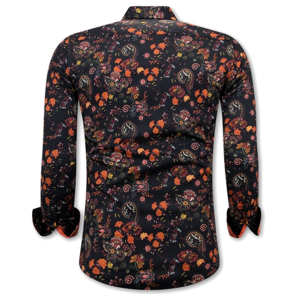 Luxe Heren Overhemd Bloemenprint - Slim Fit -3100 - Zwart