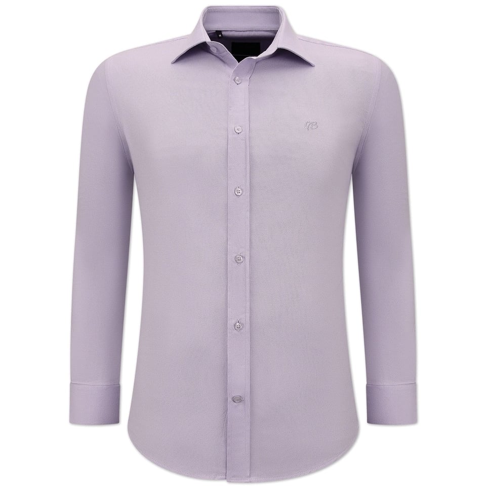 Getailleerde Heren Effen Oxford Shirt - Slim Fit Stretch - Paars